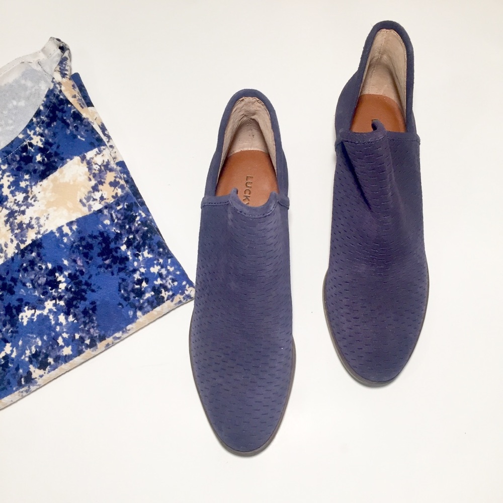Sold Lucky Brand Baley Suede Blue Booties - Picture 2 of 8